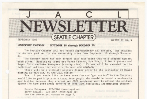 Seattle Chapter, JACL Reporter, Vol. 22, No. 9, September 1985 (ddr-sjacl-1-400)