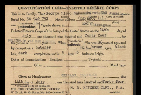 Identification card--Enlisted Reserve Corps, Form no. 166, George Hideo Nakamura (ddr-csujad-55-2192)