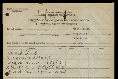 Report of inventory and movement of property, WPA Form 720, Nagumo family (ddr-csujad-55-909)