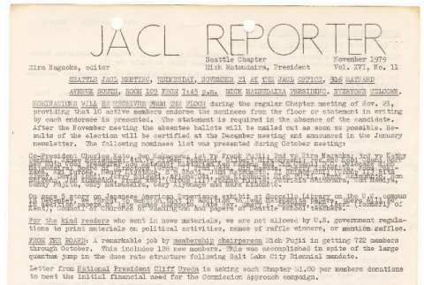 Seattle Chapter, JACL Reporter, Vol. XVI, No. 11, November 1979 (ddr-sjacl-1-284)