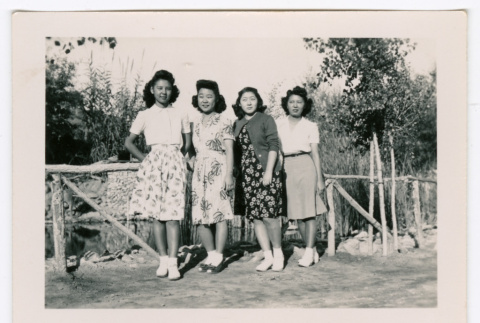 Four women by pond (ddr-densho-475-208)