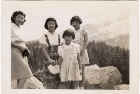 Dorothy, Ruth, Betty and Flora Morita on Mt. Hood picnic (ddr-densho-409-59)