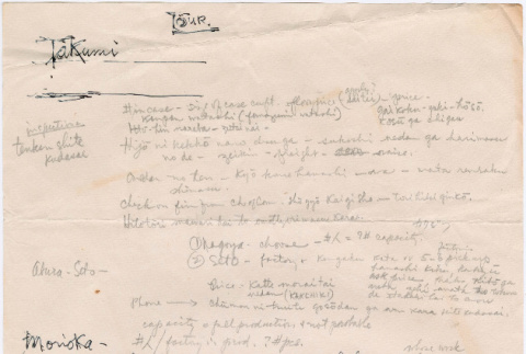 Hand-written page of notes on products and producers (ddr-densho-424-1082)