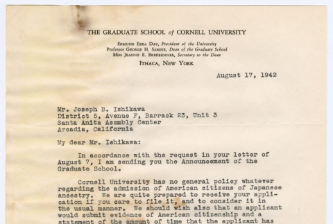 Letter from George H. Sabine to Joseph B. Ishikawa (ddr-densho-468-145)