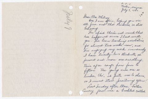 [ Letter to Mrs. Whitney from Louise Fukuda | July 9, 1942 ] (ddr-janm-22-27)