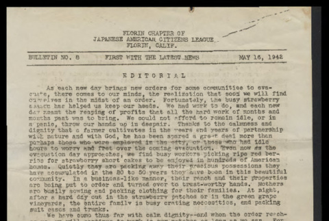 Bulletin (Florin Chapter of Japanese American Citizens League), no. 8 (May 16, 1942) (ddr-csujad-55-83)