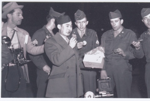 Ted Akimoto with fellow troops (ddr-densho-299-244)