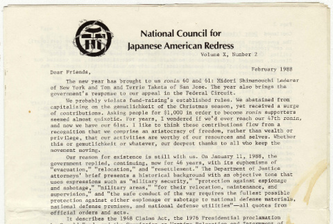 National Council for Japanese American Redress Vol. 10 No. 2 (ddr-densho-352-54)