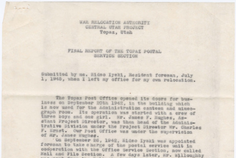 Final Report of the Topaz Postal Service Section (ddr-densho-392-82)
