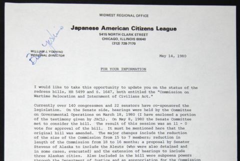Informational document about HR 5499 and S. 1647 from George Danielson (ddr-chijacl-1-203)