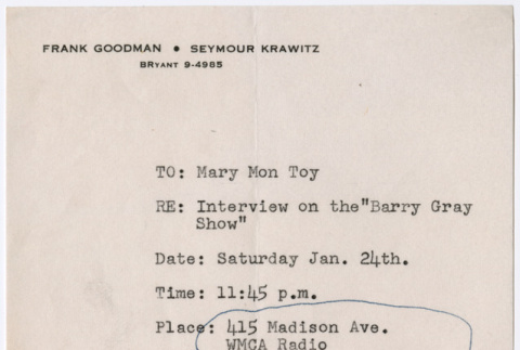 Memo from Public Relations Associates to Mary Mon Toy (ddr-densho-367-209)