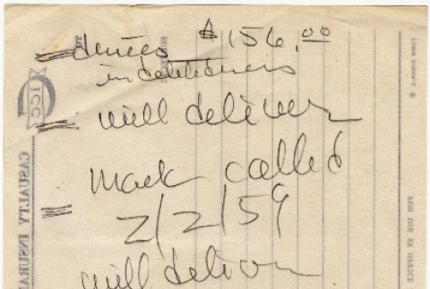 Handwritten note on back of memo slip (ddr-densho-422-27)