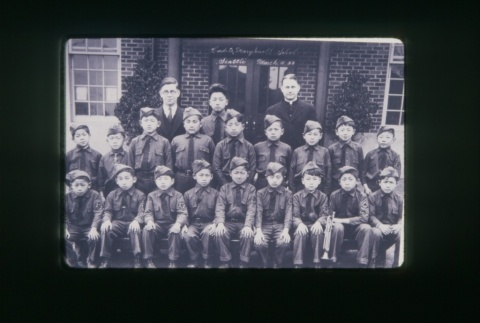 (Slide) - Image of Boy Scouts and priest outside Maryknoll (ddr-densho-330-40-master-a11b38395a)