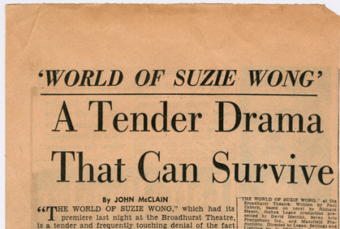Clipping of review of The World of Suzie Wong (ddr-densho-367-231)