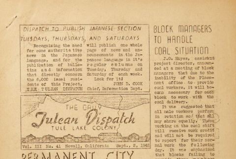 Tulean Dispatch Vol. III No. 41 (September 2, 1942) (ddr-densho-65-38)
