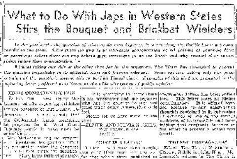 What to Do With Japs in Western States Stirs the Bouquet and Brickbat Wielders (February 3, 1942) (ddr-densho-56-594)