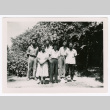 Group of six posing outdoors (ddr-densho-475-40)