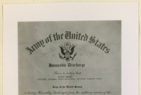 Minoru Satake honorable discharge (ddr-densho-37-1140)