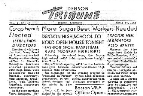 Denson Tribune Vol. I No. 18 (April 30, 1943) (ddr-densho-144-59)
