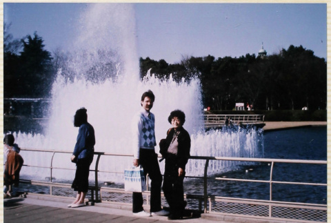 Two people standing by fountain (ddr-densho-422-587)