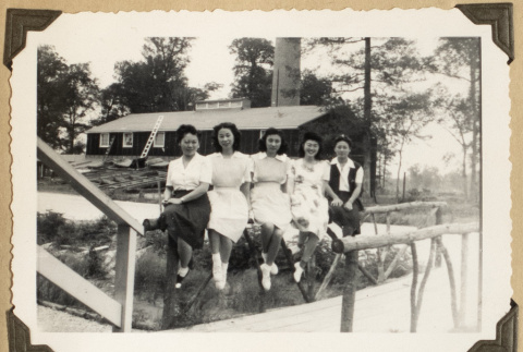 Hospital gals on a fence (ddr-densho-542-490)