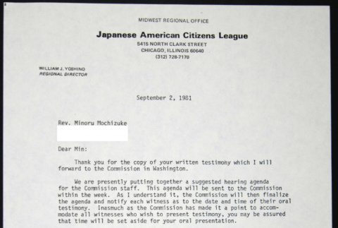 Letter to Minoru Mochizuke from Bill Yoshino (ddr-chijacl-1-575)