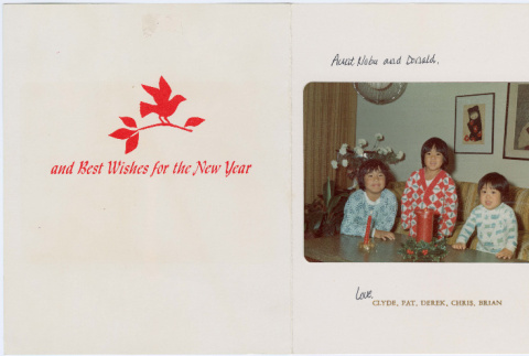 Christmas card with three children (ddr-densho-430-267)