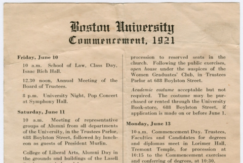 Boston University Commencement Schedule (ddr-densho-355-141)