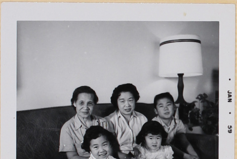 Yoshiko, William, Susan and Leslie Shiomi with unidentified woman (ddr-densho-522-503)