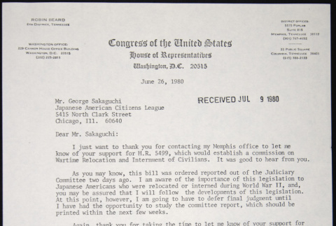 Letter to George Sakaguchi from Robin Beard (ddr-chijacl-1-338)