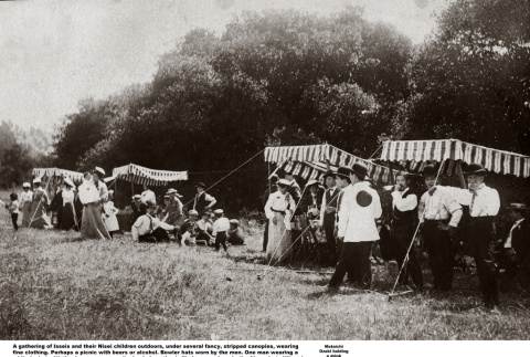 Group at a picnic with canopies (ddr-ajah-6-745)