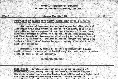 Poston Information Bulletin Vol. I No. 11 (May 24, 1942) (ddr-densho-145-11)