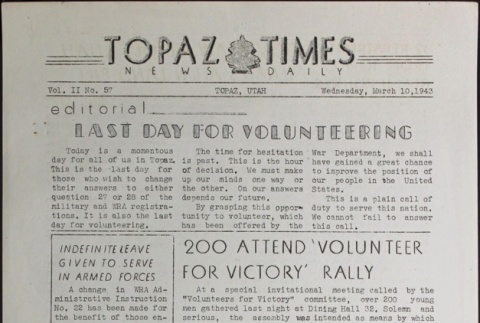 Topaz Times Vol. II No. 57 (March 10, 1943) (ddr-densho-142-120)
