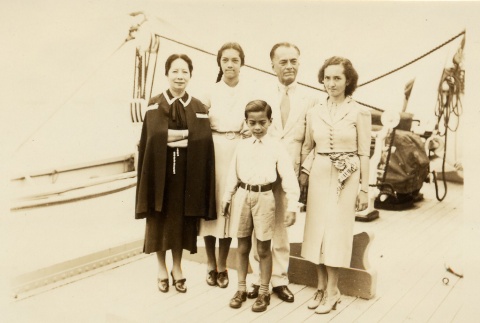 Manuel Quezon, Aurora Aragon Quezon, and their children aboad a ship (ddr-njpa-1-1439)