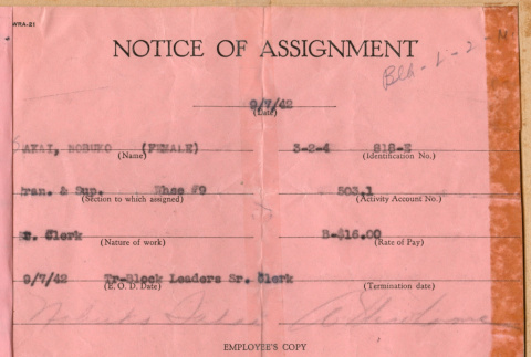 Notice of assignment (ddr-densho-361-9)