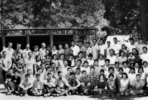 Group photograph of the Lake Sequoia Retreat campers, 1955 (ddr-densho-336-96)