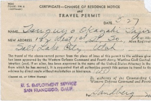 Travel permit (ddr-densho-338-182)