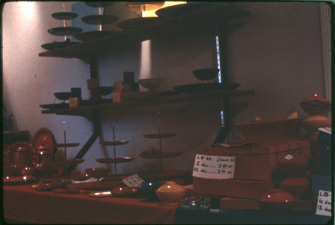 Display of enamelware serving pieces, bowels (ddr-densho-426-343)
