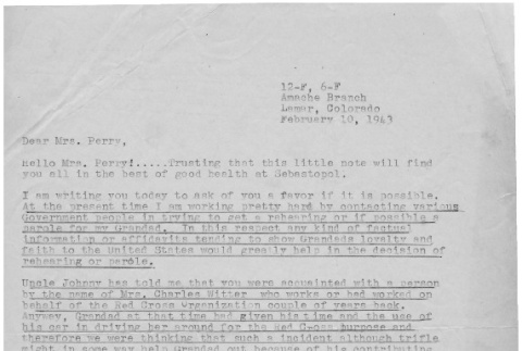 Letter from Kazuo Ito to Lea Perry, February 10, 1943 (ddr-csujad-56-39)