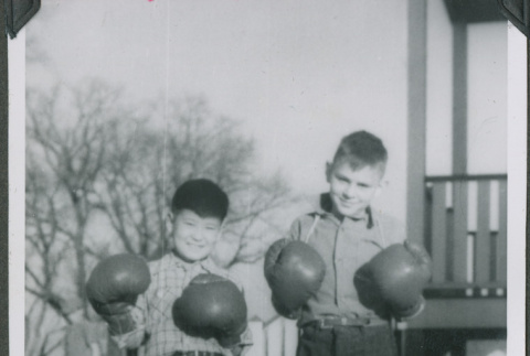 Two boys with boxing gloves (ddr-densho-201-767)