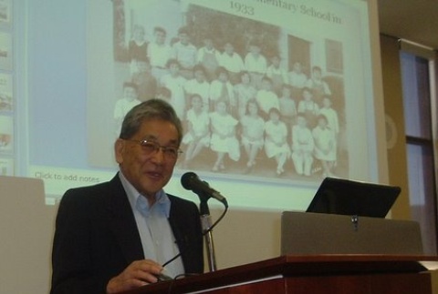 Toru Miyoshi presenting at Santa Maria Historical Society (ddr-densho-480-176)