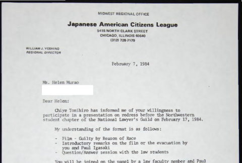 Letter to Helen Murao from William Yoshino (ddr-chijacl-1-725)
