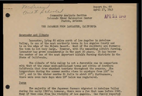 Community analysis report, no. 69 (April 17, 1945) (ddr-csujad-55-1661)