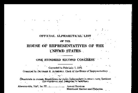 Official alphabetical list of the House of Representatives of the United States, 102nd Congress (February 7, 1991) (ddr-csujad-55-2139)