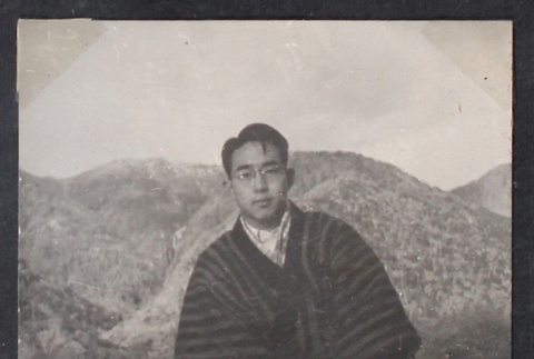 Joe Ishikawa wearing striped kimono (ddr-densho-468-414)