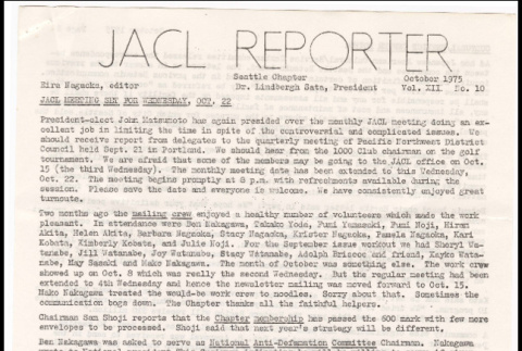 Seattle Chapter, JACL Reporter, Vol. XII, No. 10, October 1975 (ddr-sjacl-1-183)