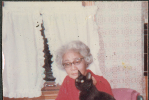Agnes Sakura with cat (ddr-densho-523-572)