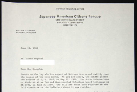 Letter to Takao Noguchi from William Yoshino (ddr-chijacl-1-484)