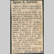 Agnes Sakura obituary clipping from Lexington (ddr-densho-523-672)