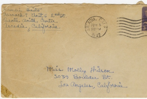 Letter (with envelope) to Molly Wilson from Sandie Saito (June 3, 1942) (ddr-janm-1-7)